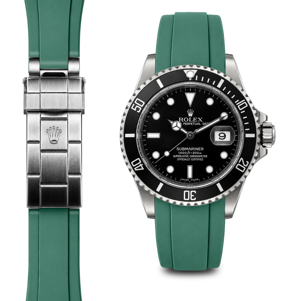 Curved End Rubber Strap for Rolex Submariner Deployant