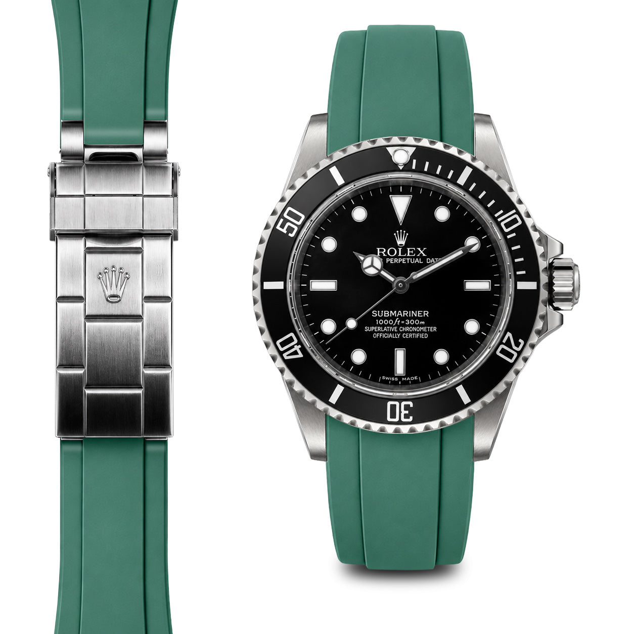 Curved End Rubber Strap for Rolex Submariner No-Date Deployant