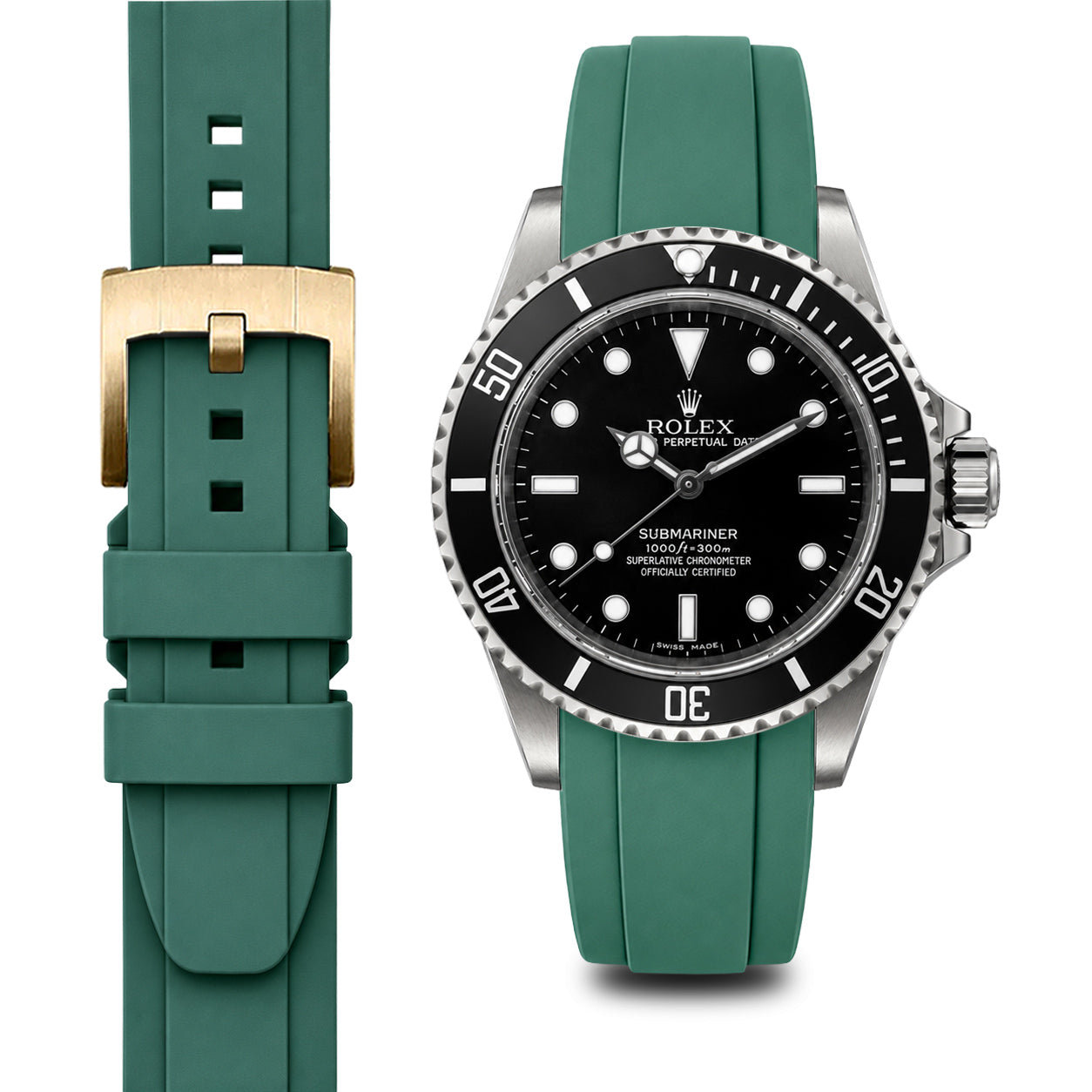 Curved End Rubber Strap for Rolex Submariner No-Date with Tang Buckle