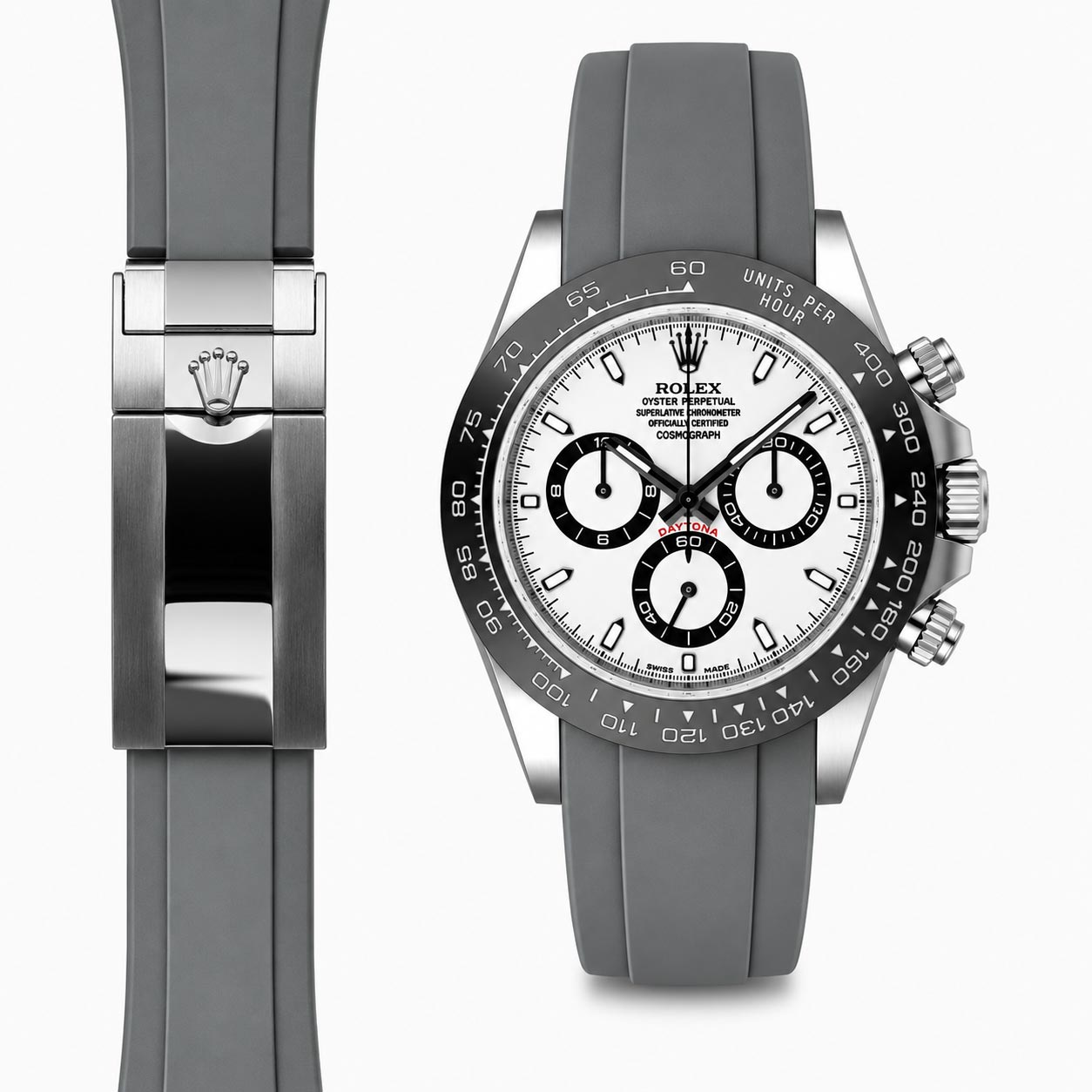 Curved End Rubber Strap for Rolex Ceramic Daytona Deployant