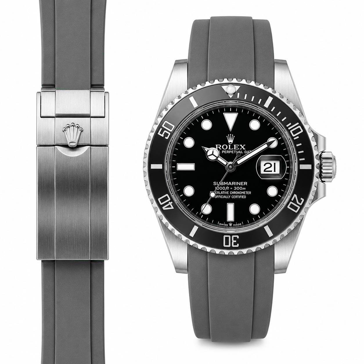 Curved End Rubber Strap for Rolex Submariner 41 Ceramic Deployant (2020 release)