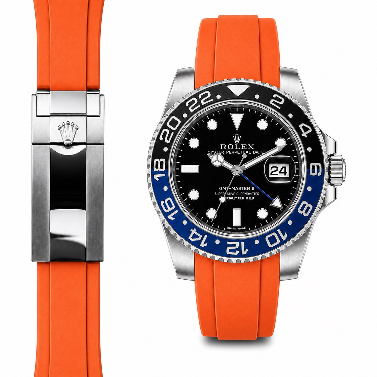 Curved End Rubber Strap for Rolex GMT Master II Ceramic Deployant