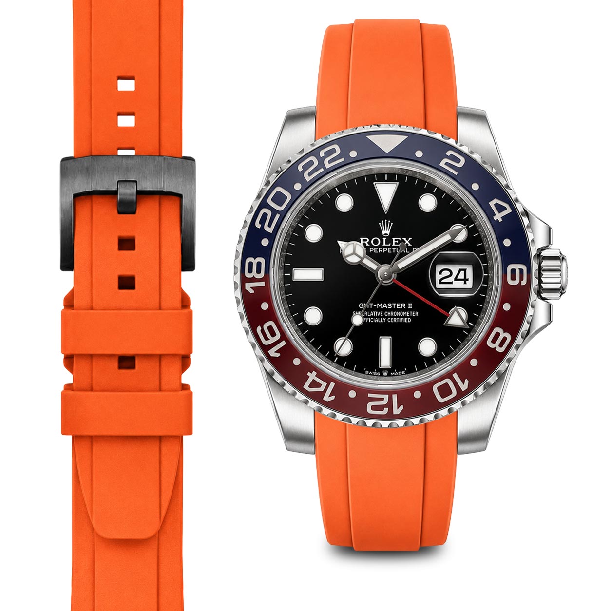Curved End Rubber Strap for Rolex GMT Ceramic Jubilee with Tang Buckle