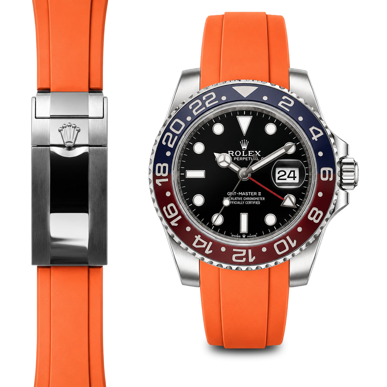 Curved End Rubber Strap for Rolex GMT Master II Ceramic Deployant (model from 2018-Present)