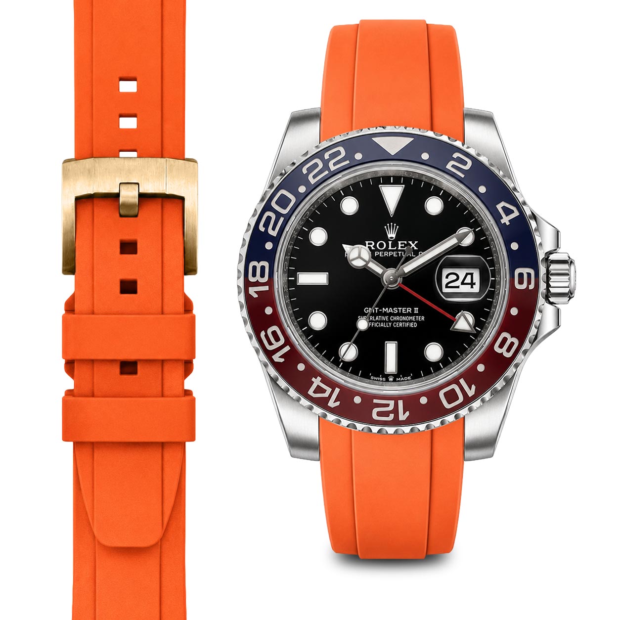 Curved End Rubber Strap for Rolex GMT Ceramic Jubilee with Tang Buckle