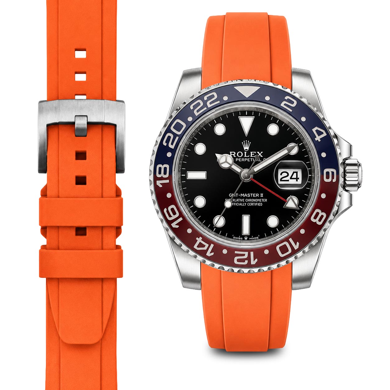 Curved End Rubber Strap for Rolex GMT Ceramic Jubilee with Tang Buckle