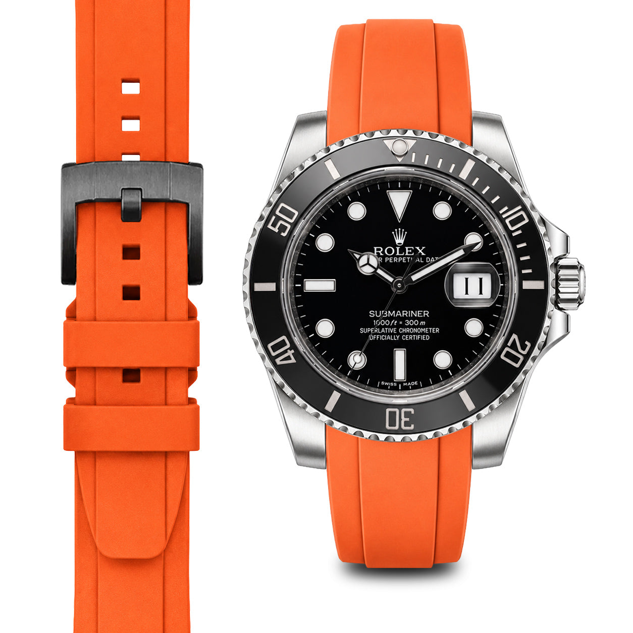 Curved End Rubber Strap for Rolex Submariner Ceramic with Tang Buckle