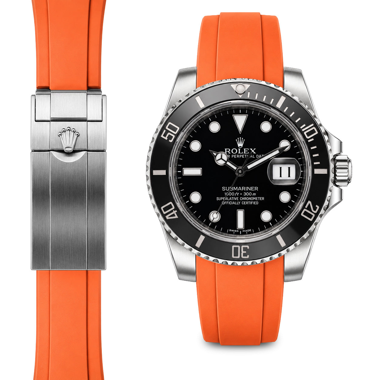 Curved End Rubber Strap for Rolex Submariner Ceramic Deployant