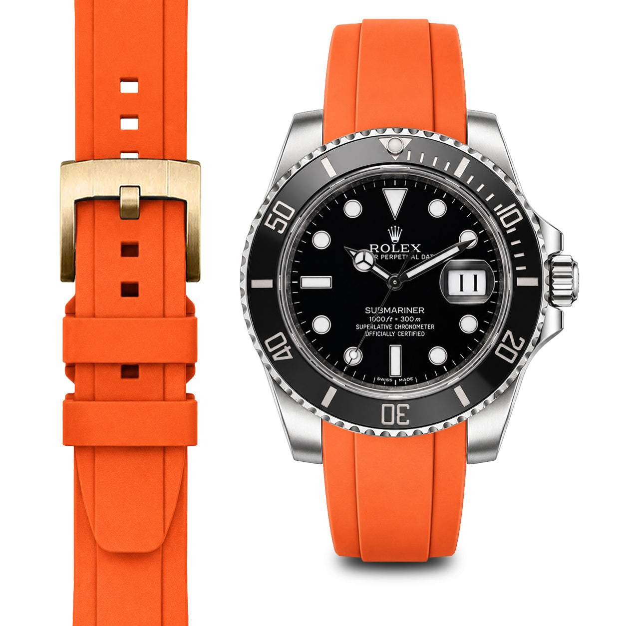 Curved End Rubber Strap for Rolex Submariner Ceramic with Tang Buckle