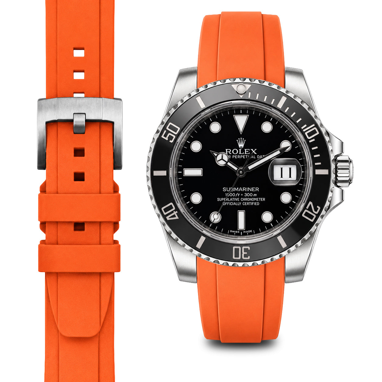 Curved End Rubber Strap for Rolex Submariner Ceramic with Tang Buckle