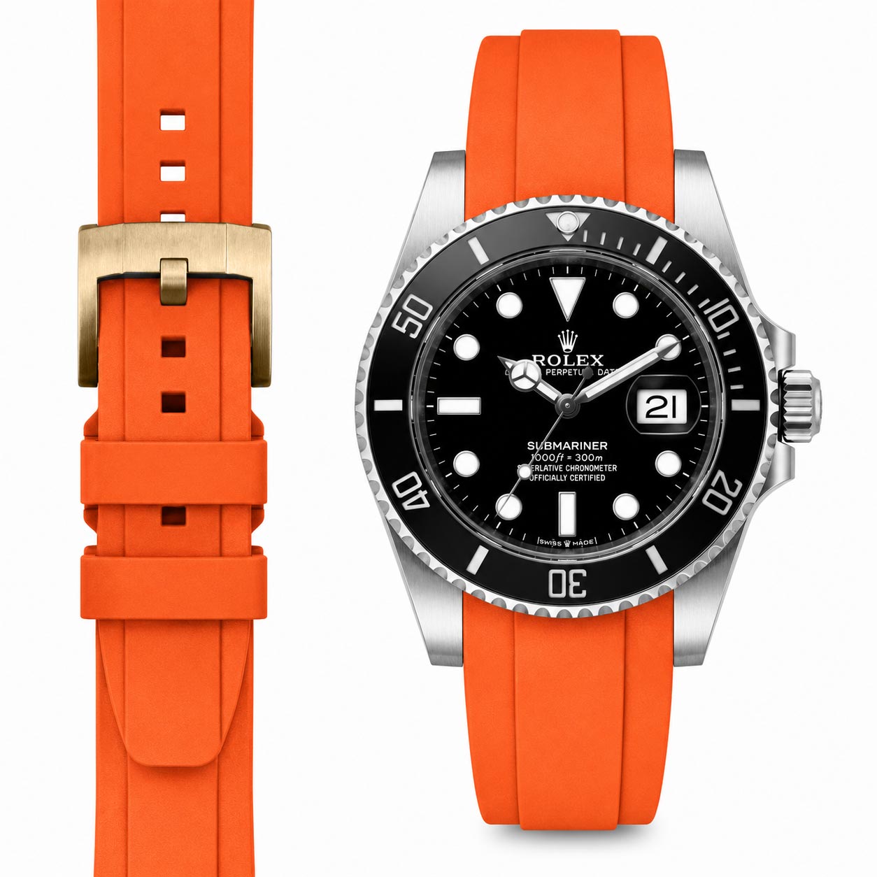 Curved End Rubber Strap for Rolex Submariner 41mm with Tang Buckle (2020 Release)