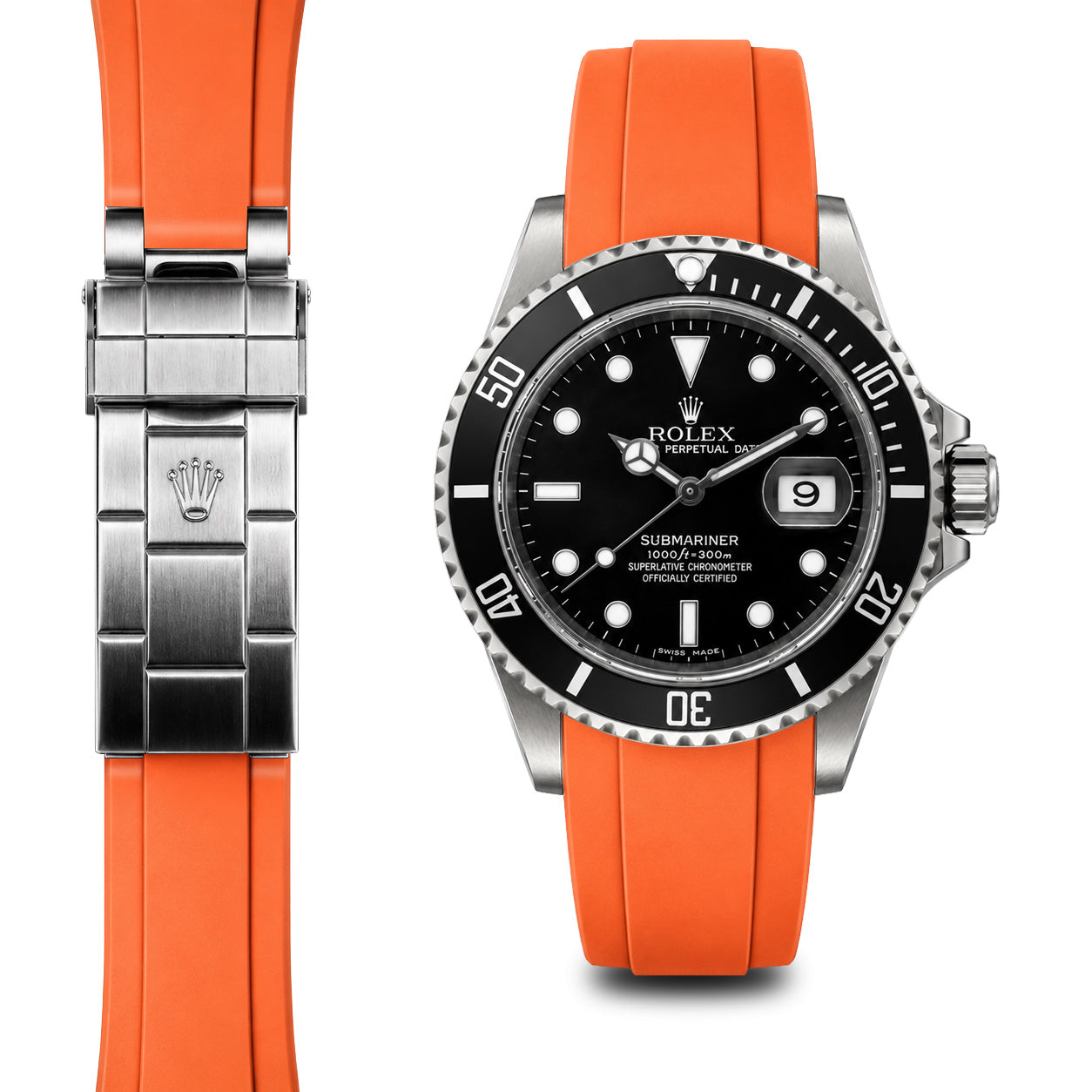 Curved End Rubber Strap for Rolex Submariner Deployant