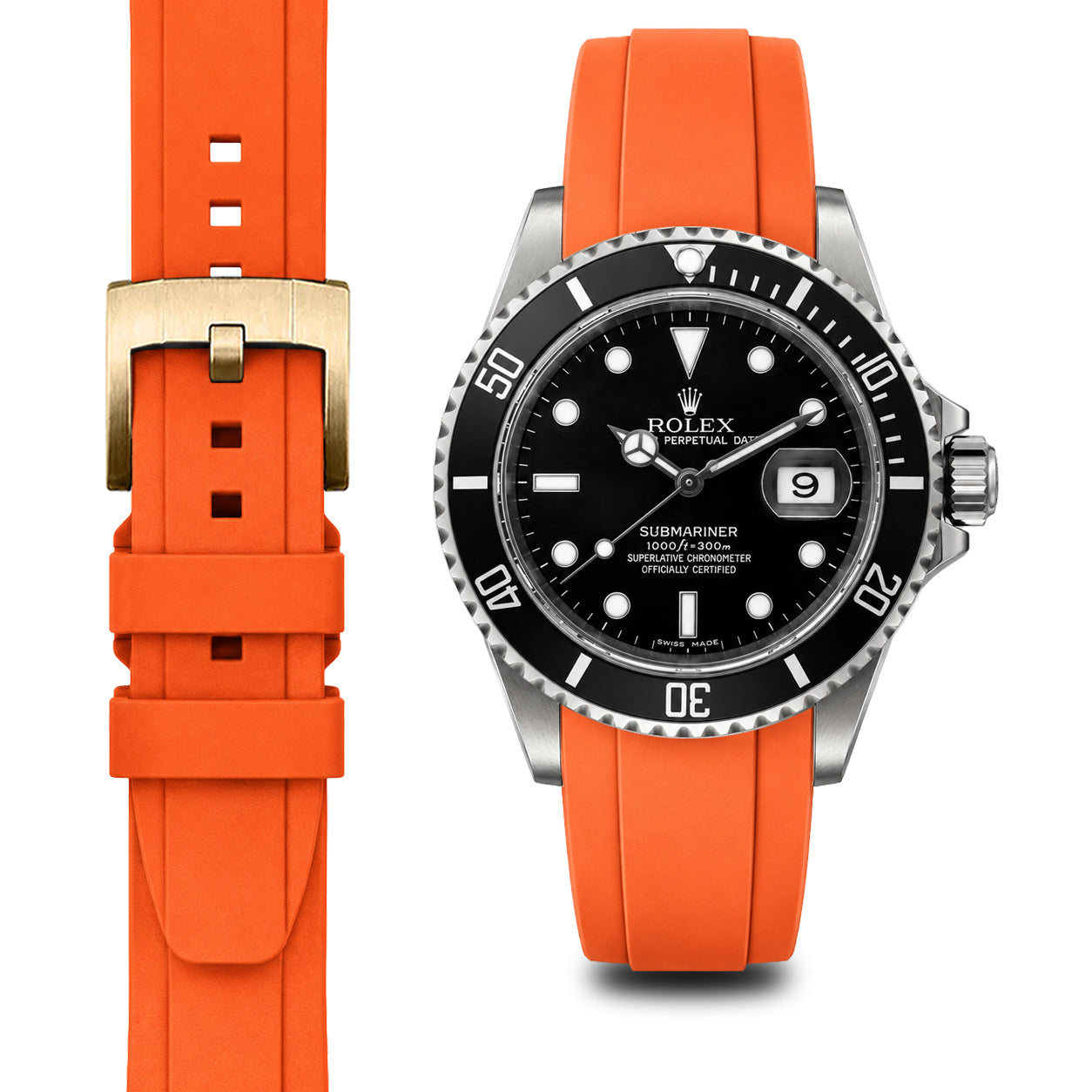 Curved End Rubber Strap for Rolex Submariner with Tang Buckle