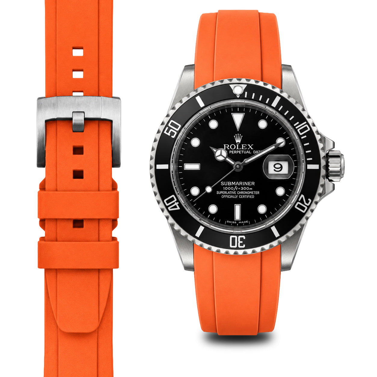 Curved End Rubber Strap for Rolex Submariner with Tang Buckle
