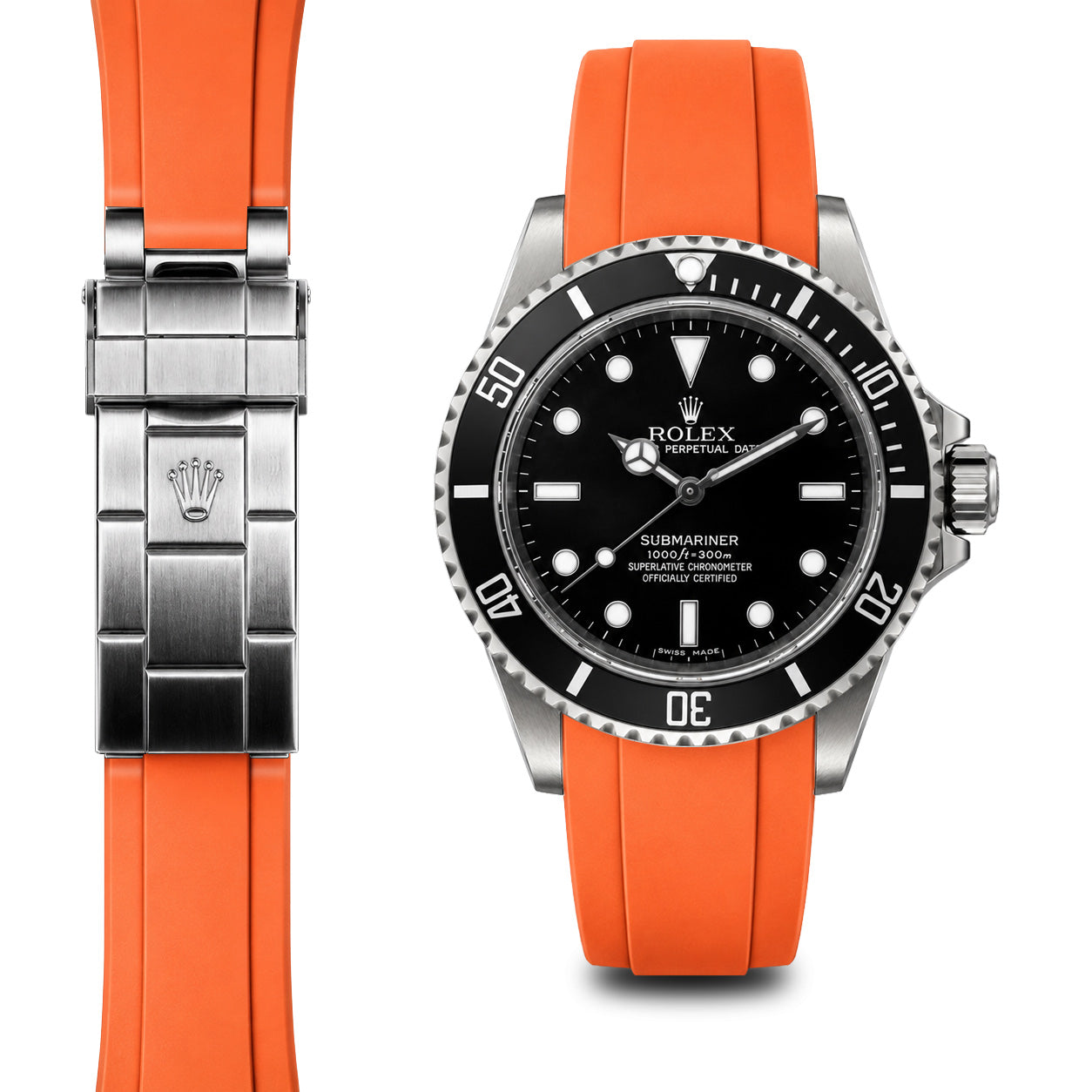 Curved End Rubber Strap for Rolex Submariner No-Date Deployant