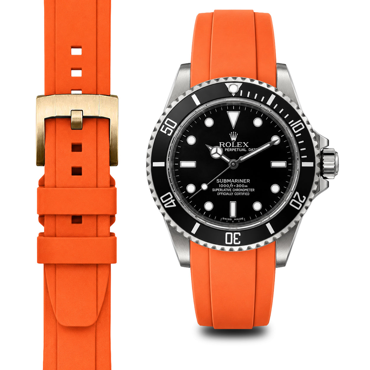 Curved End Rubber Strap for Rolex Submariner No-Date with Tang Buckle