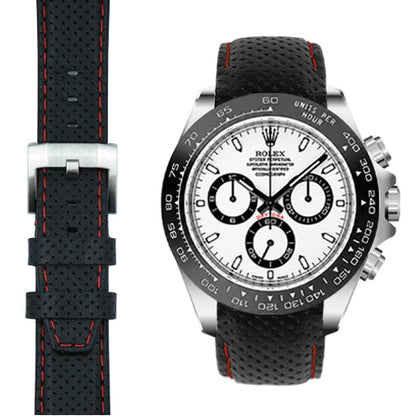 Curved End Racing Leather Strap for Rolex Ceramic Daytona with Tang Buckle