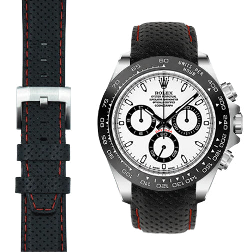 Curved End Racing Leather Strap for Rolex Ceramic Daytona with Tang Buckle