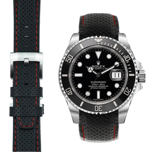 Curved End Racing Leather Strap for Rolex Submariner Ceramic with Tang Buckle
