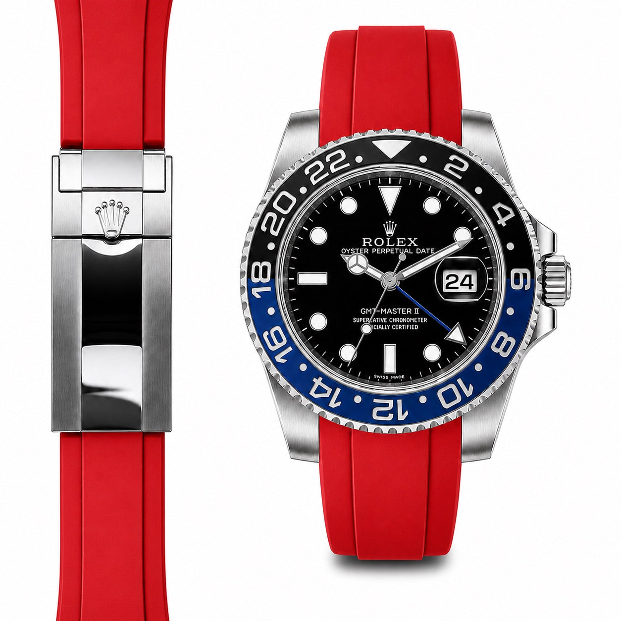 Curved End Rubber Strap for Rolex GMT Master II Ceramic Deployant