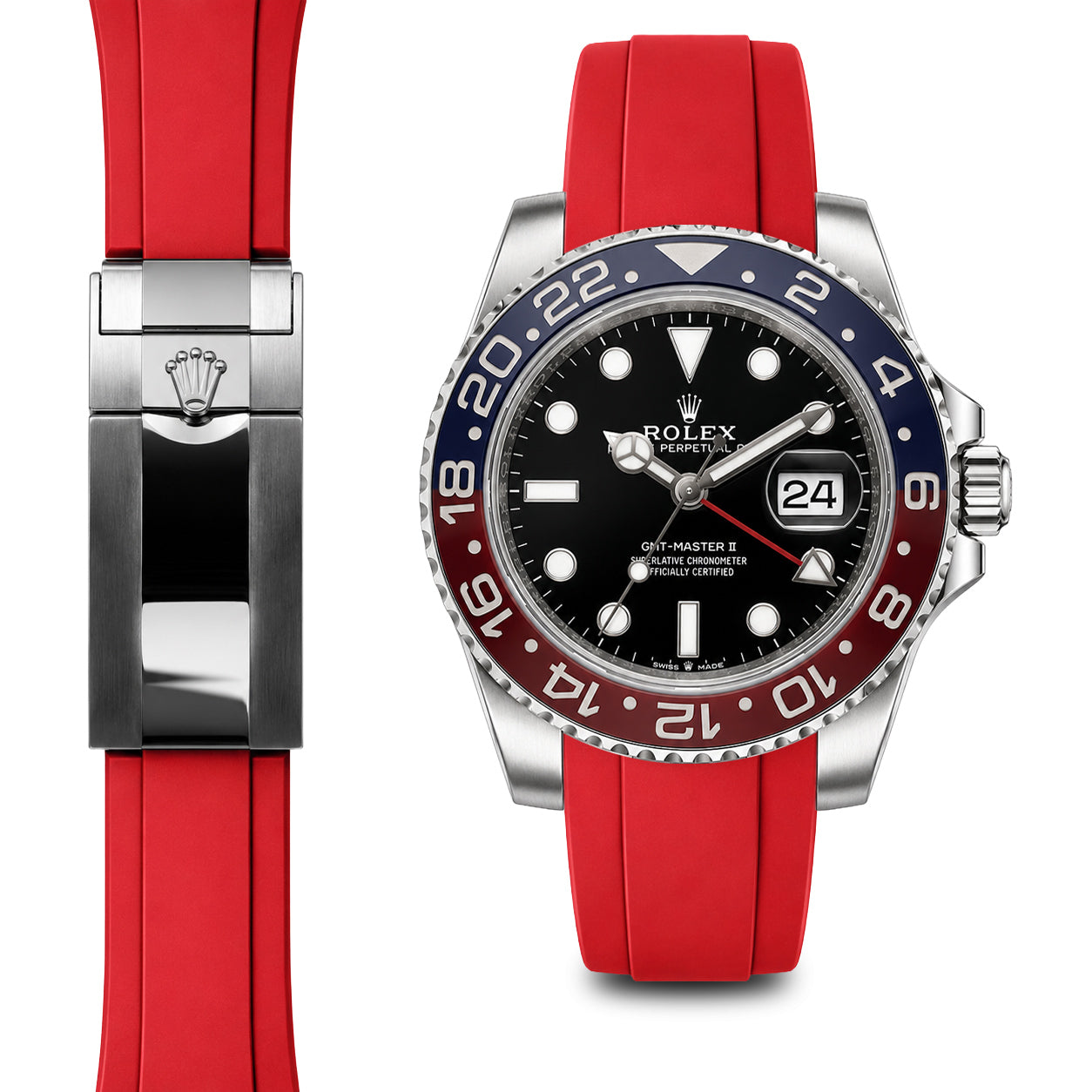 Curved End Rubber Strap for Rolex GMT Master II Ceramic Deployant (model from 2018-Present)