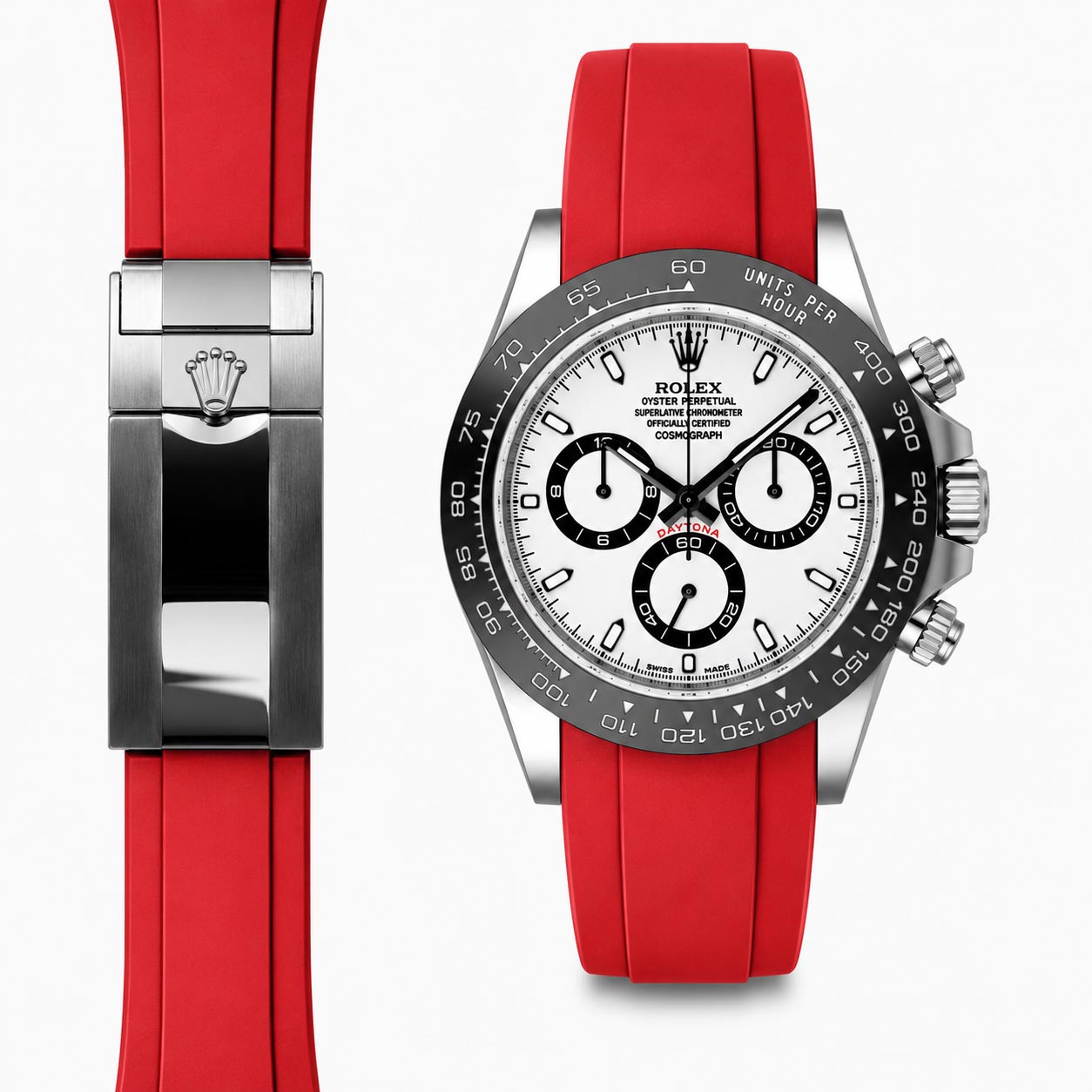 Curved End Rubber Strap for Rolex Ceramic Daytona Deployant