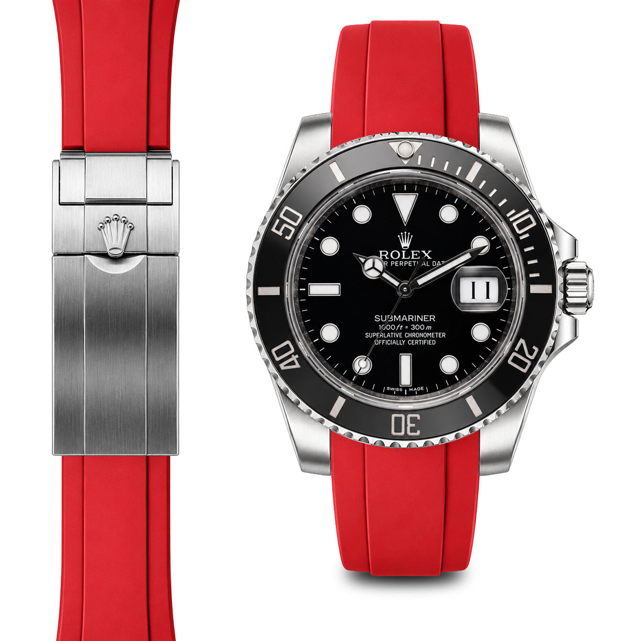 Curved End Rubber Strap for Rolex Submariner Ceramic Deployant