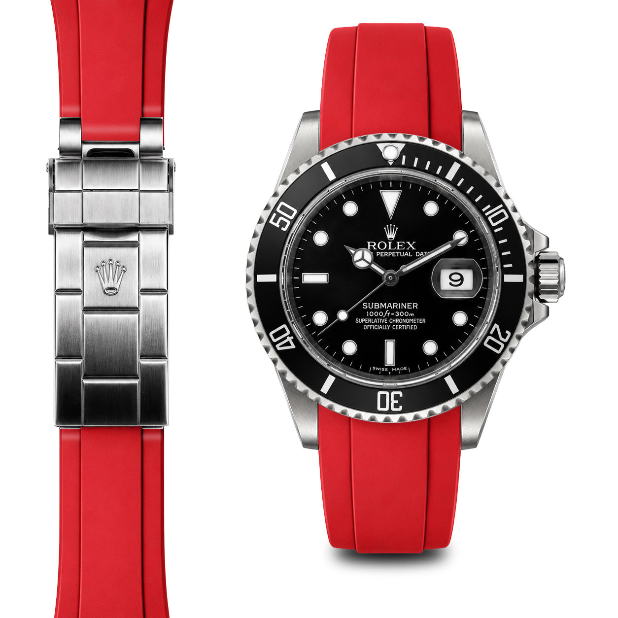 Curved End Rubber Strap for Rolex Submariner Deployant