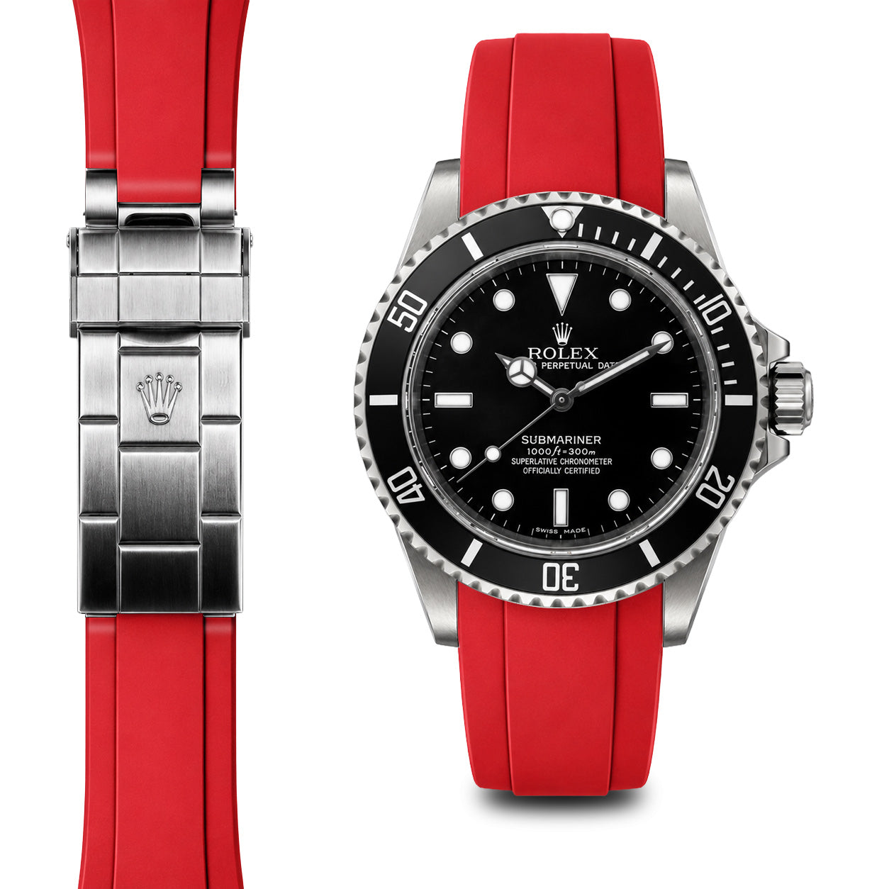 Curved End Rubber Strap for Rolex Submariner No-Date Deployant
