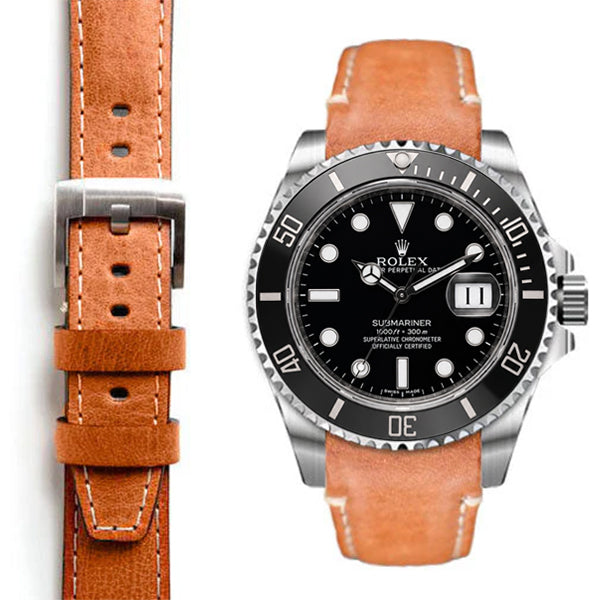 Curved End Leather Strap for Rolex Submariner Ceramic with Tang Buckle
