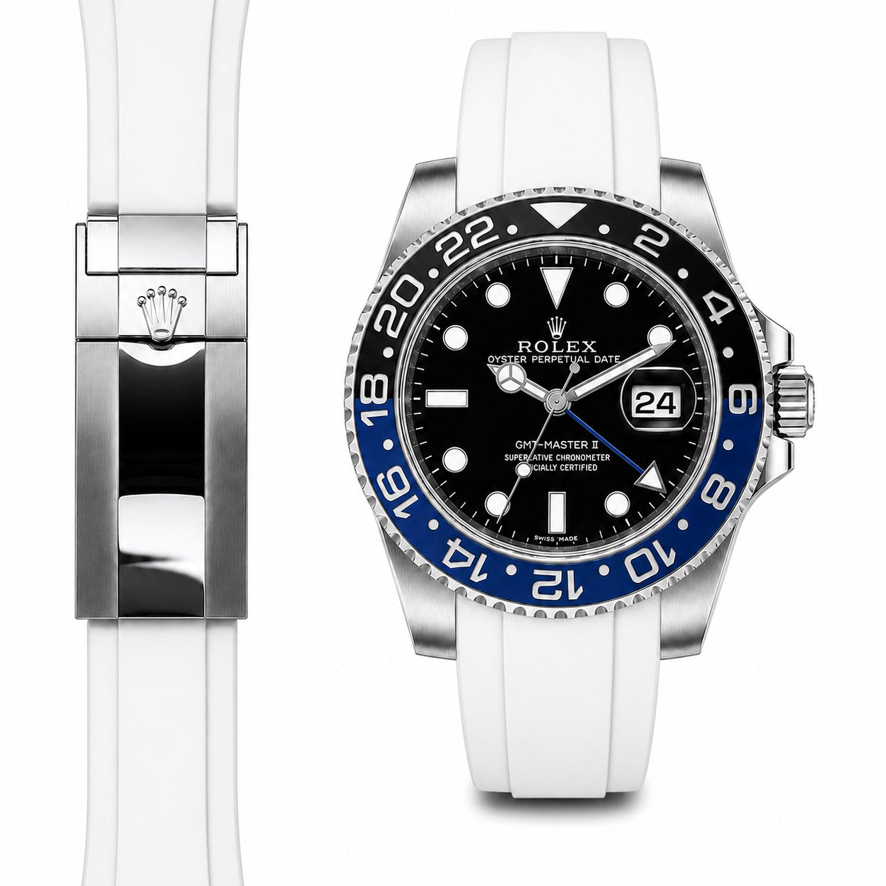 Curved End Rubber Strap for Rolex GMT Master II Ceramic Deployant