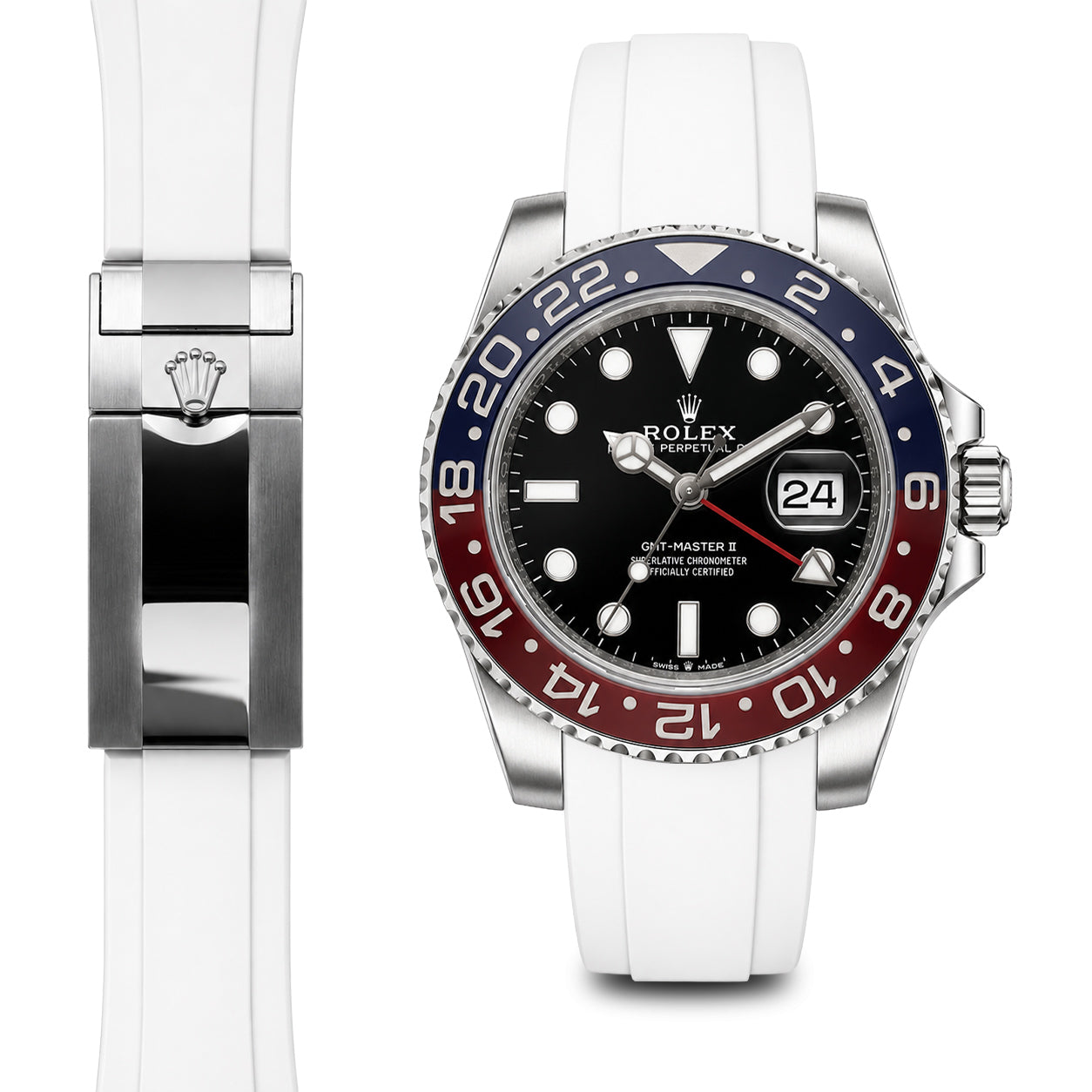 Curved End Rubber Strap for Rolex GMT Master II Ceramic Deployant (model from 2018-Present)