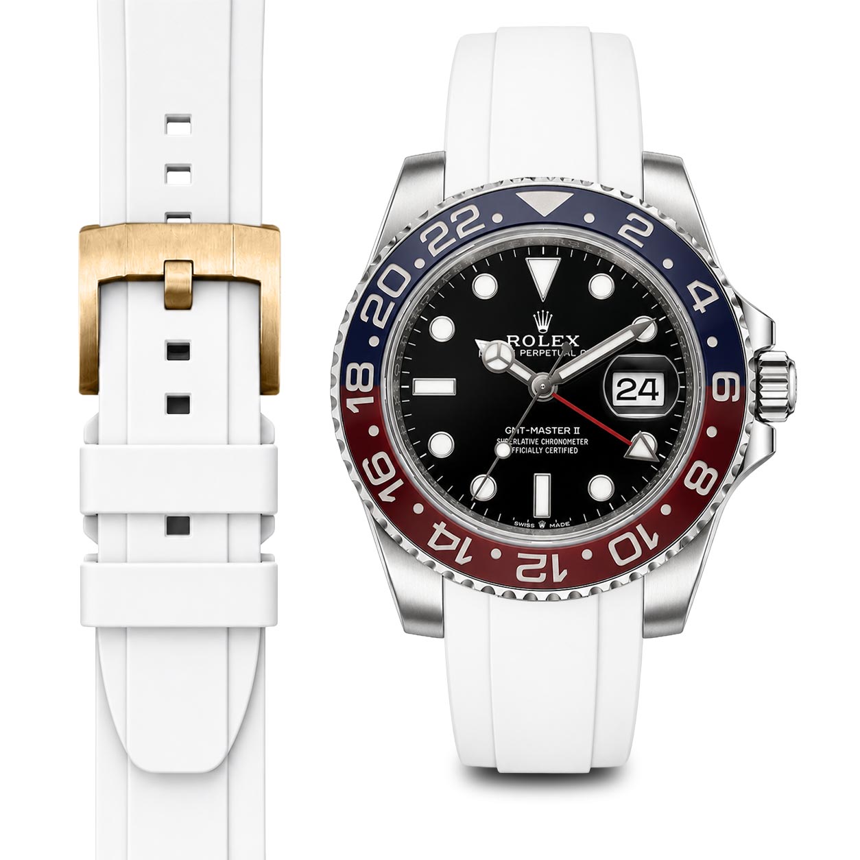 Curved End Rubber Strap for Rolex GMT Ceramic Jubilee with Tang Buckle