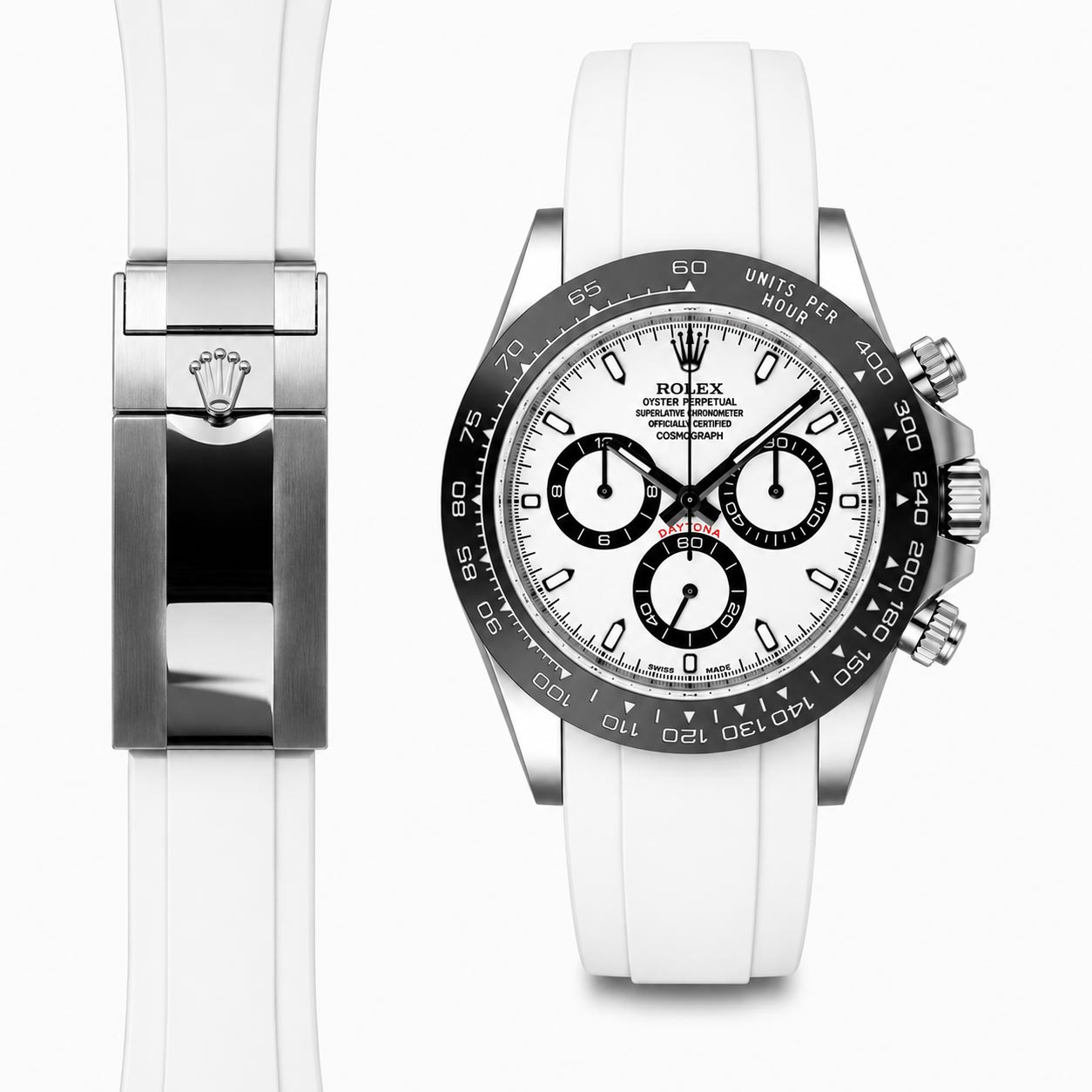 Curved End Rubber Strap for Rolex Ceramic Daytona Deployant