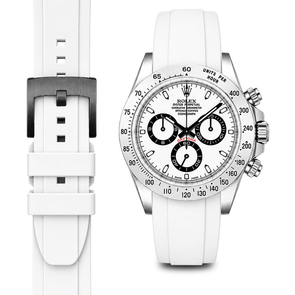 Curved End Rubber Strap for Rolex Daytona with Tang Buckle