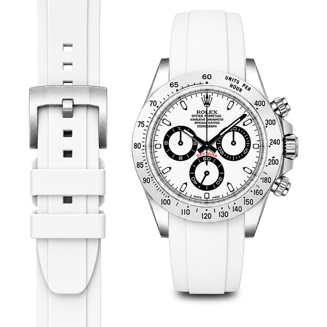 Curved End Rubber Strap for Rolex Daytona with Tang Buckle