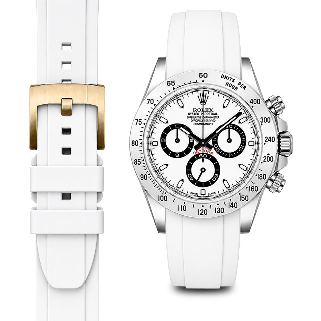 Curved End Rubber Strap for Rolex Daytona with Tang Buckle