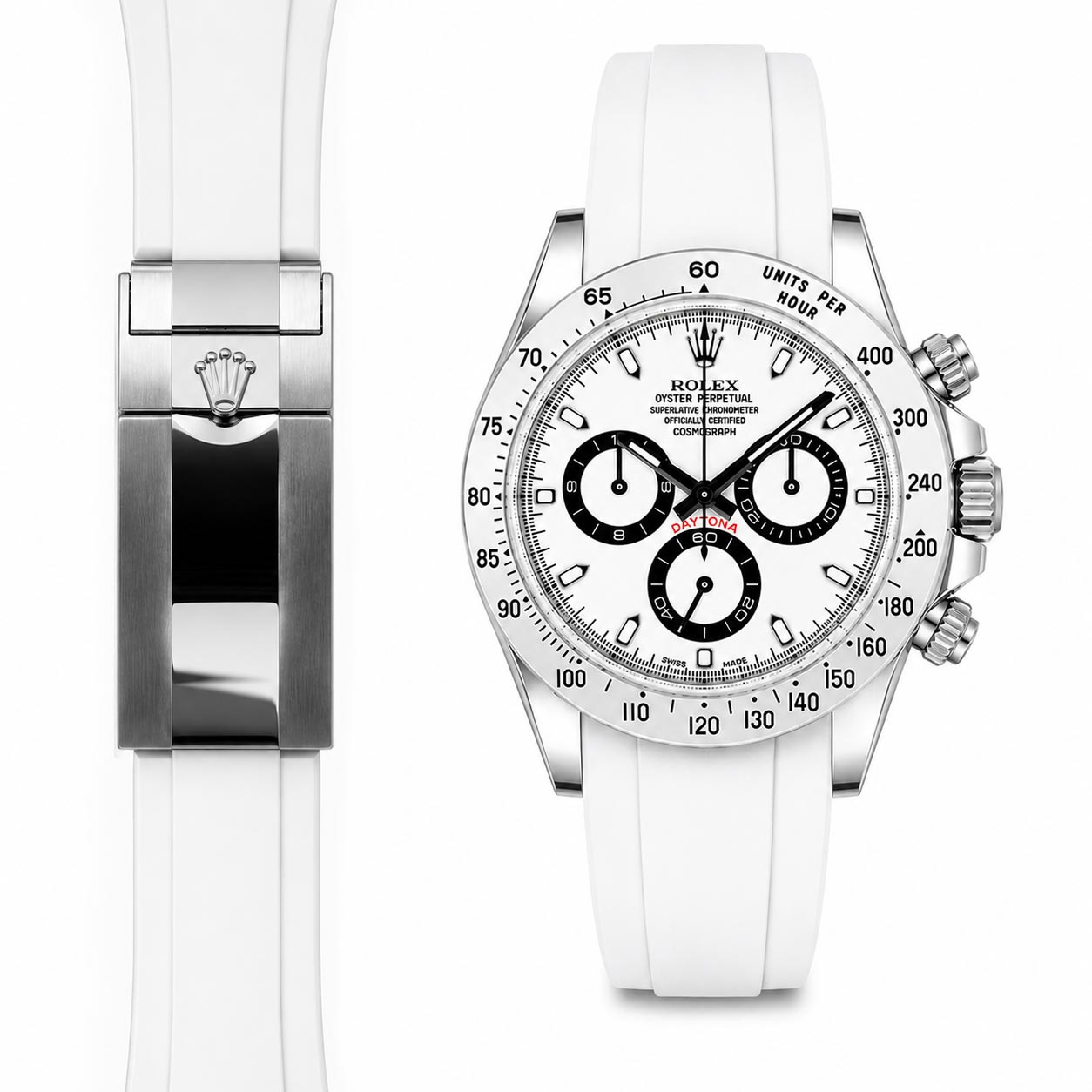 Curved End Rubber Strap for Rolex Daytona Deployant