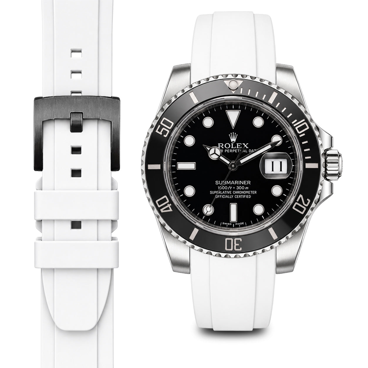 Curved End Rubber Strap for Rolex Submariner Ceramic with Tang Buckle