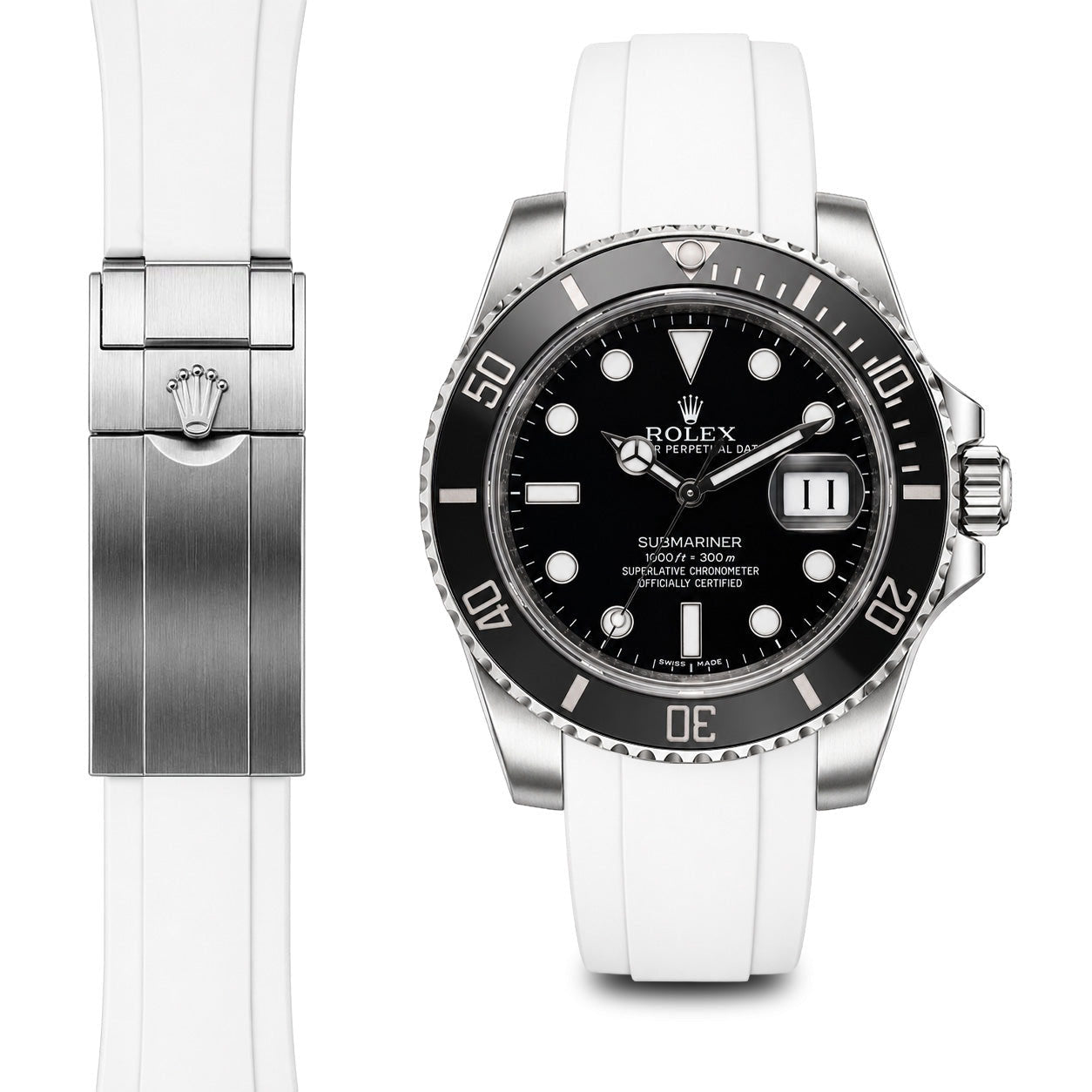 Curved End Rubber Strap for Rolex Submariner Ceramic Deployant