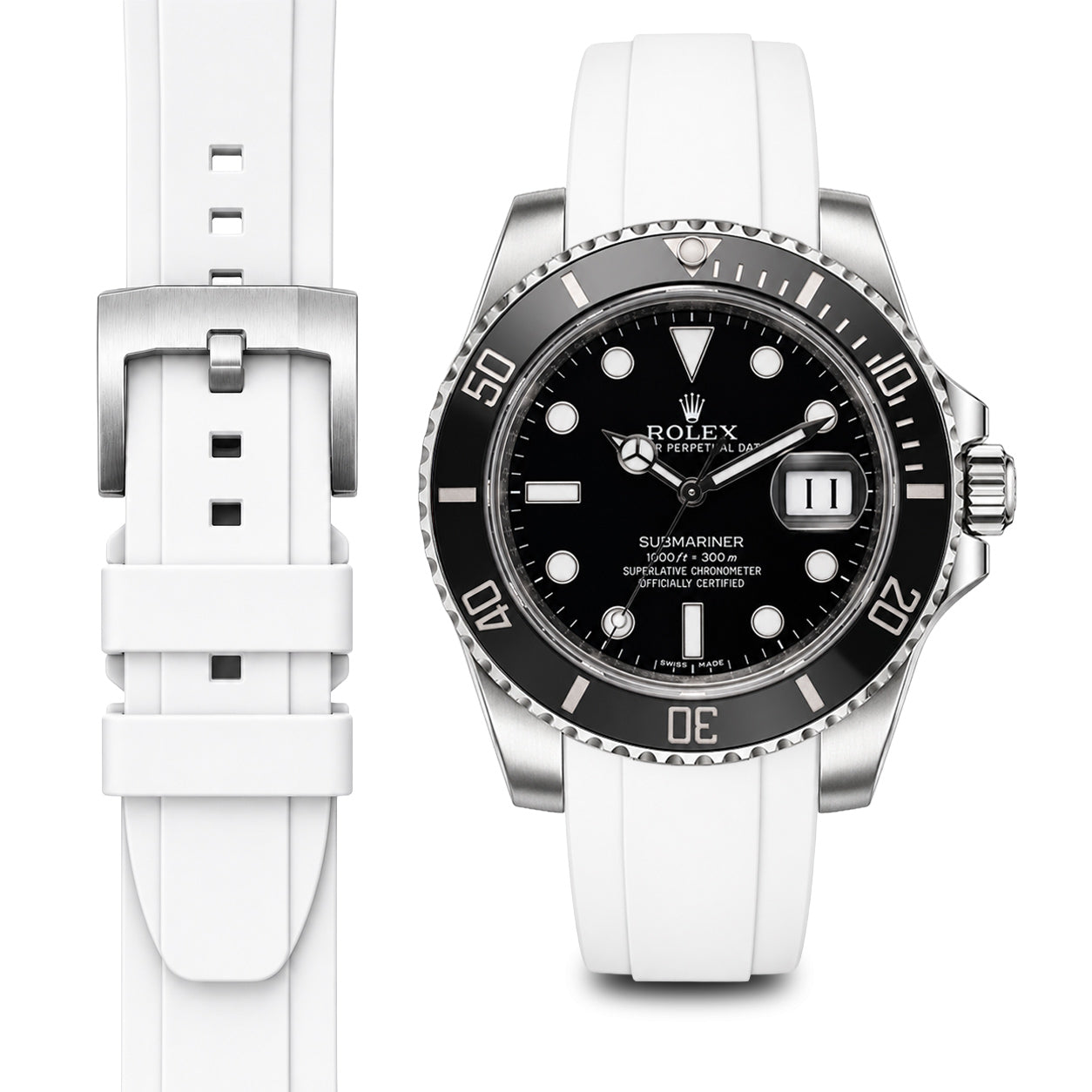 Curved End Rubber Strap for Rolex Submariner Ceramic with Tang Buckle
