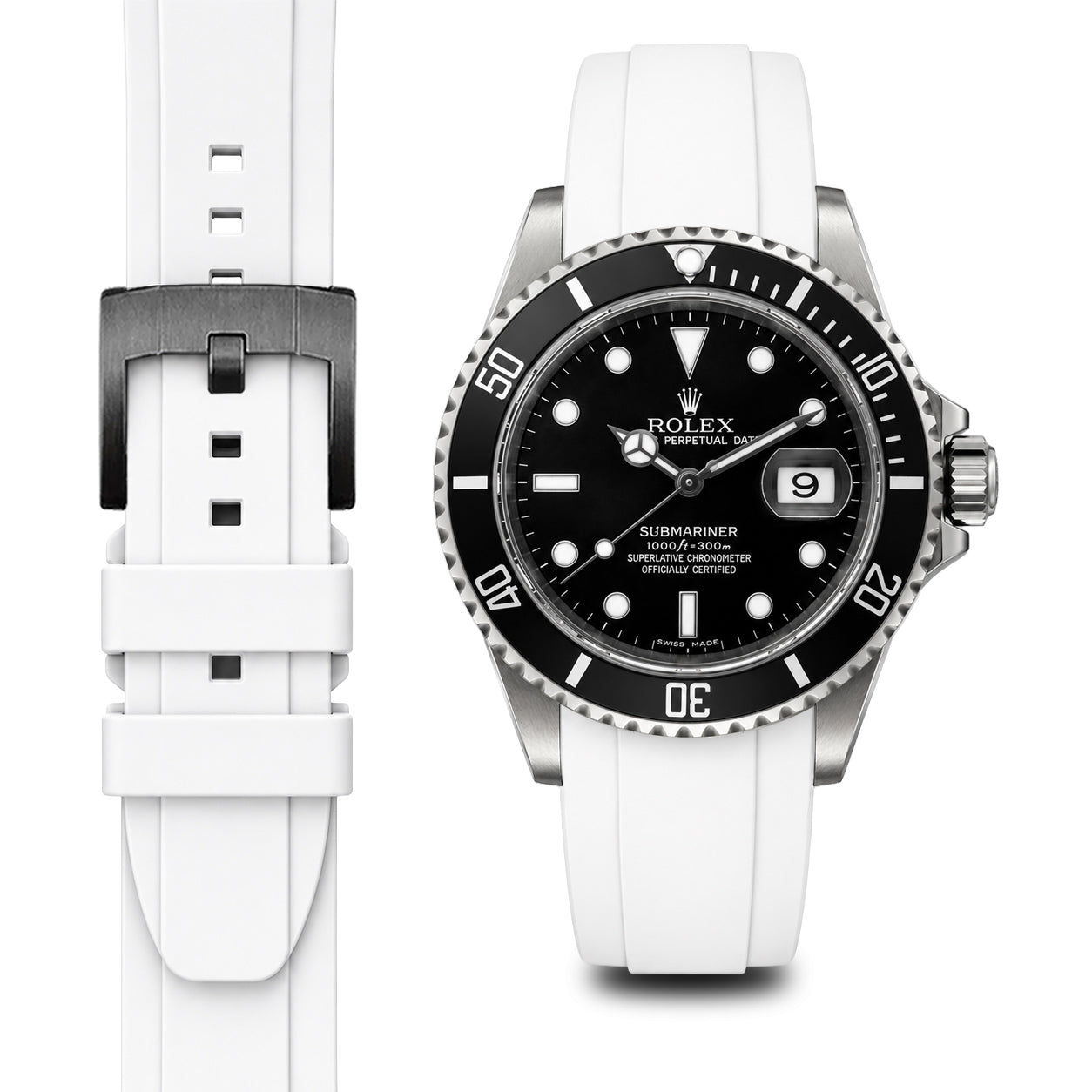 Curved End Rubber Strap for Rolex Submariner with Tang Buckle