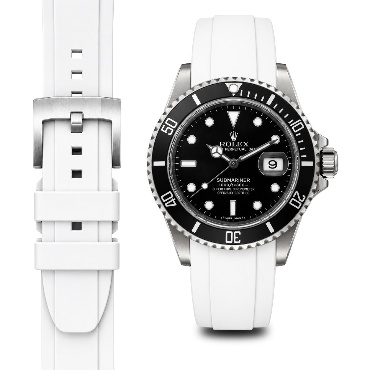 Curved End Rubber Strap for Rolex Submariner with Tang Buckle