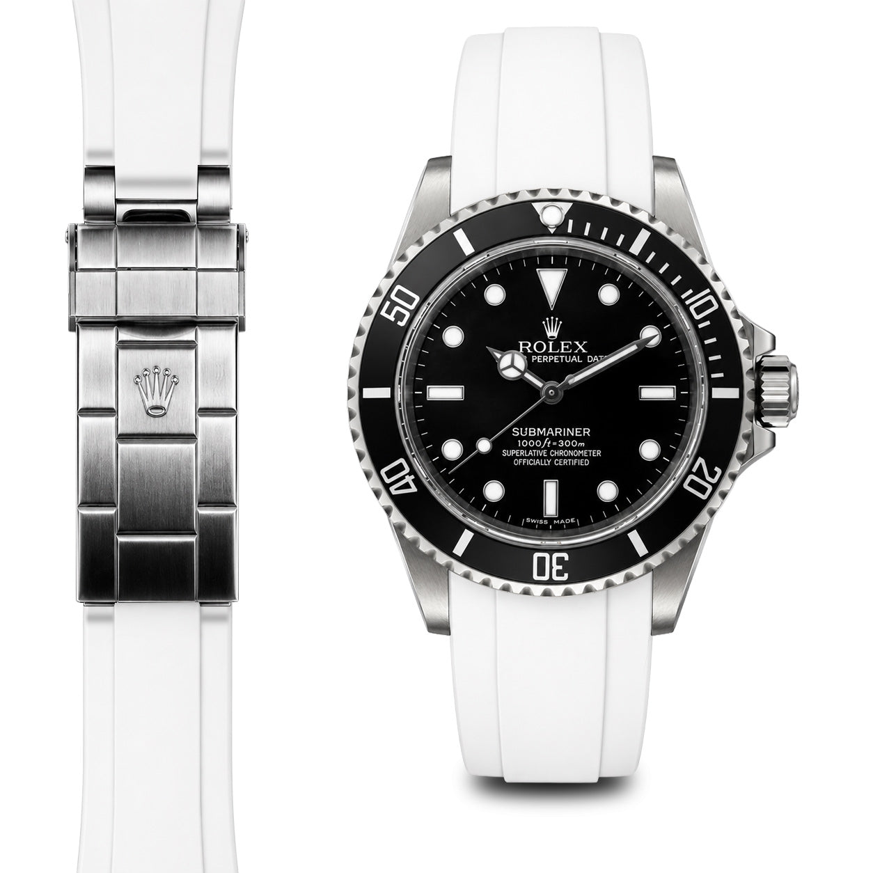 Curved End Rubber Strap for Rolex Submariner No-Date Deployant