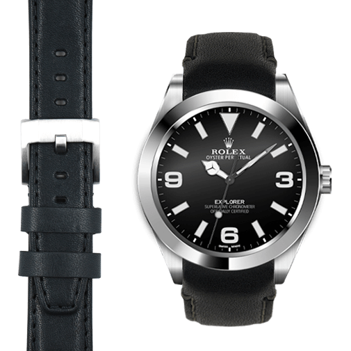 Curved End Leather Strap for Rolex Explorer I with Tang Buckle
