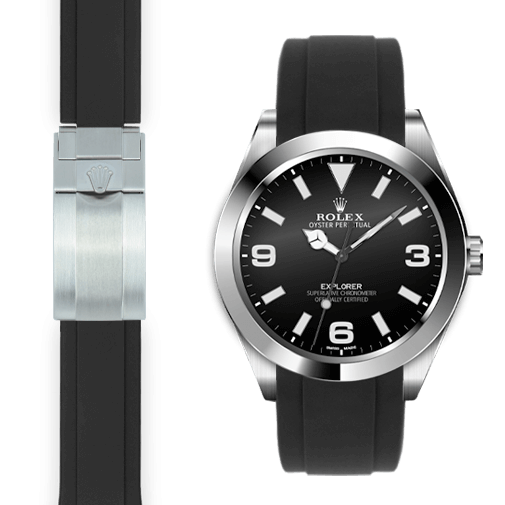 Curved End Rubber Strap for Rolex Explorer I Deployant