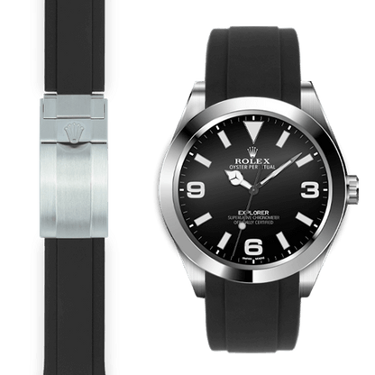 Curved End Rubber Strap for Rolex Explorer I Deployant