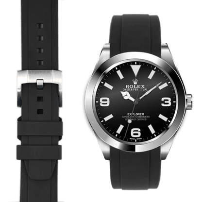 Curved End Rubber Strap for Rolex Explorer I with Tang Buckle