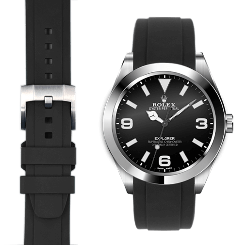 Curved End Rubber Strap for Rolex Explorer I with Tang Buckle