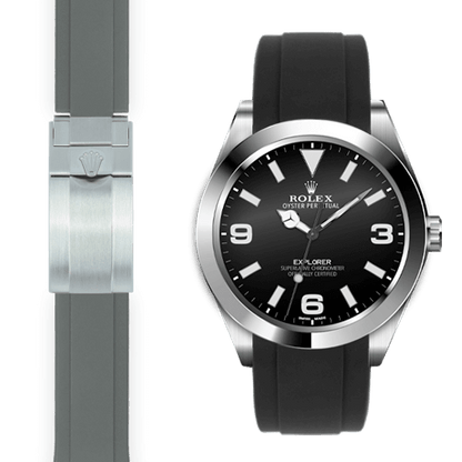 Curved End Rubber Strap for Rolex Explorer I Deployant